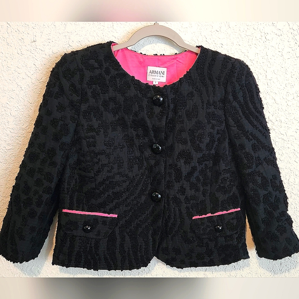 ARMANI COLLECZIONI JACKET BLK/PINK  SIZE 4